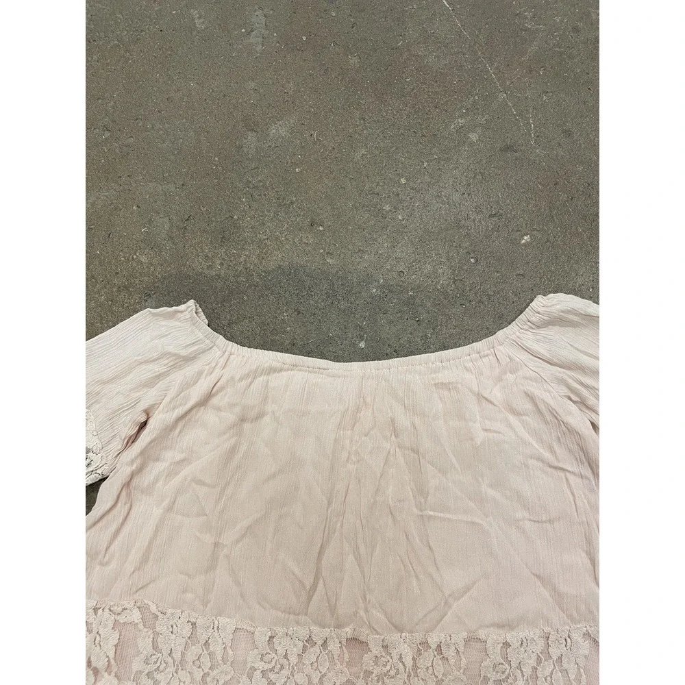 Free People Lace Dress Womens‎ XS Pink Off Shoulder Boho Short Mini Bell Sleeve